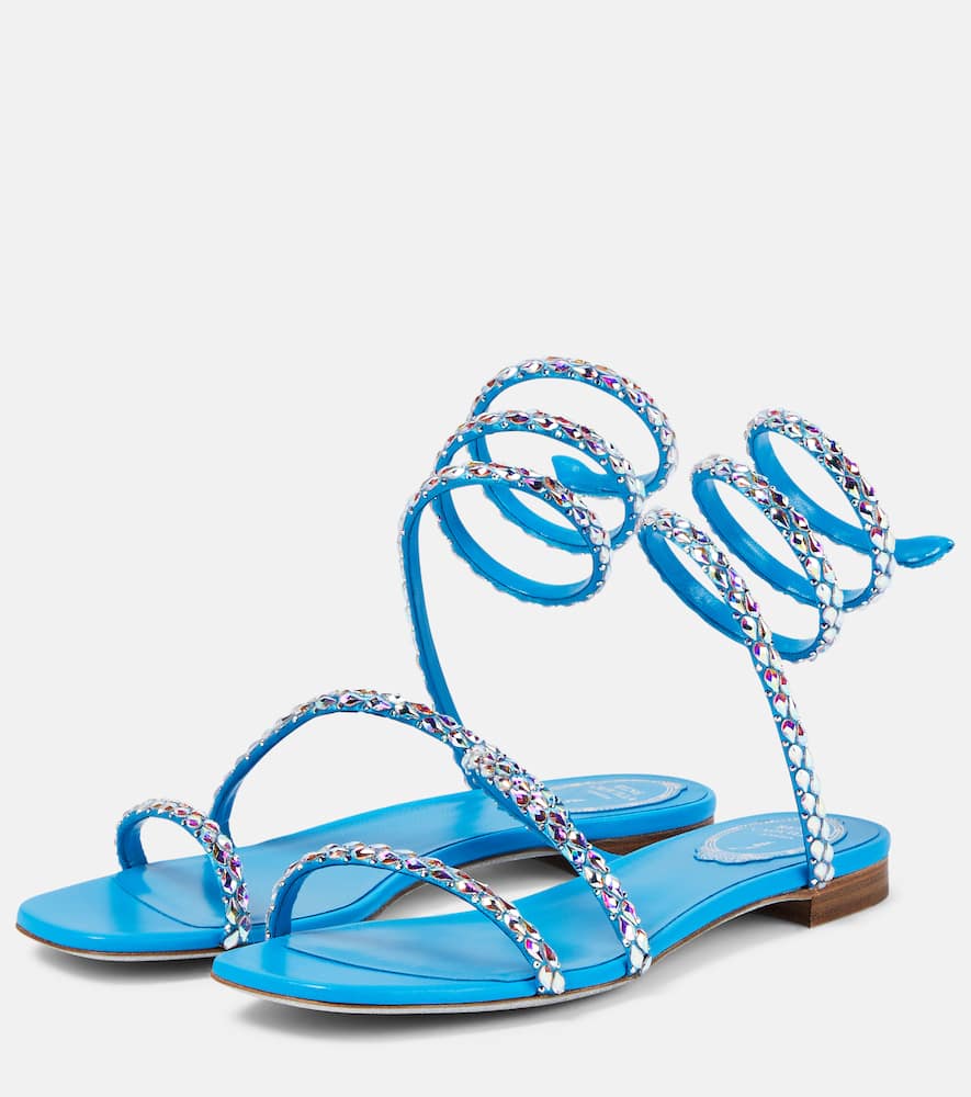 Shop René Caovilla Crystal-embellished Satin Sandals In Blue