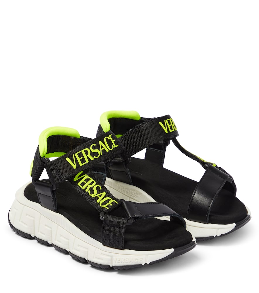 Versace Kids' Logo Trigreca Sandals In Black