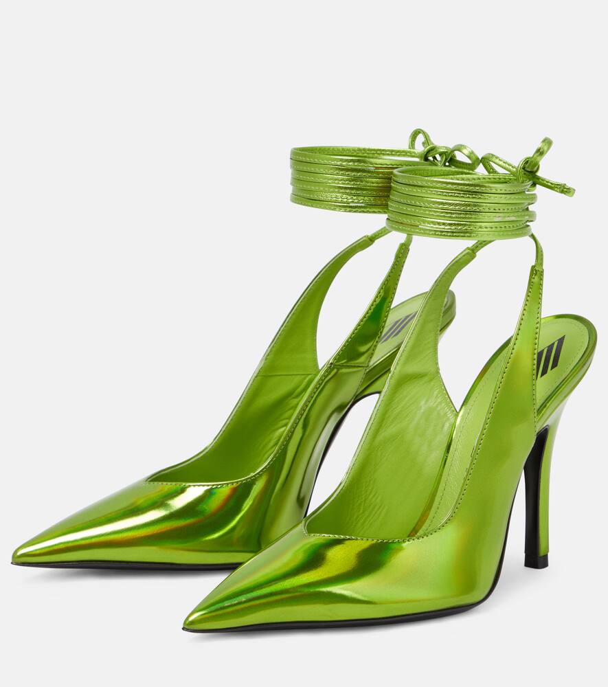 Shop Attico Venus Faux Leather Slingback Pumps In Lime