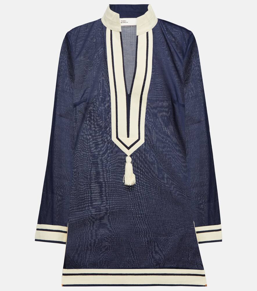 Tory Burch Blue Tunic With Contrasting Details And Tassel In Tory Navy