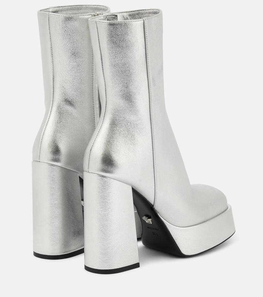 Shop Versace Aevitas Metallic Leather Platform Ankle Boots In Silver