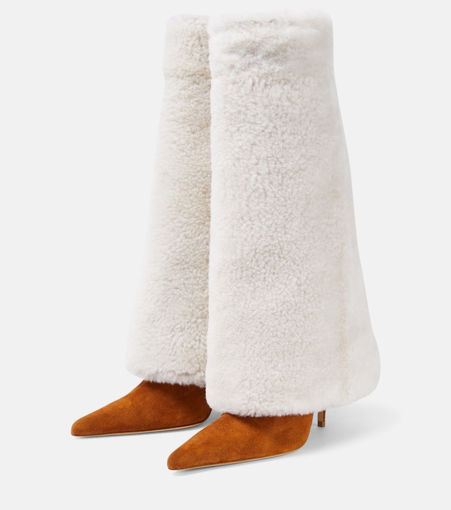 Shop Magda Butrym Shearling And Suede Knee-high Boots In Multicoloured