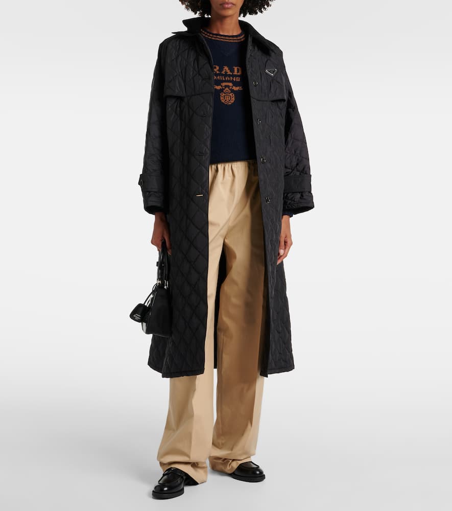 Prada Beige Poplin Trousers With Enamel Triangle Logo In Beige