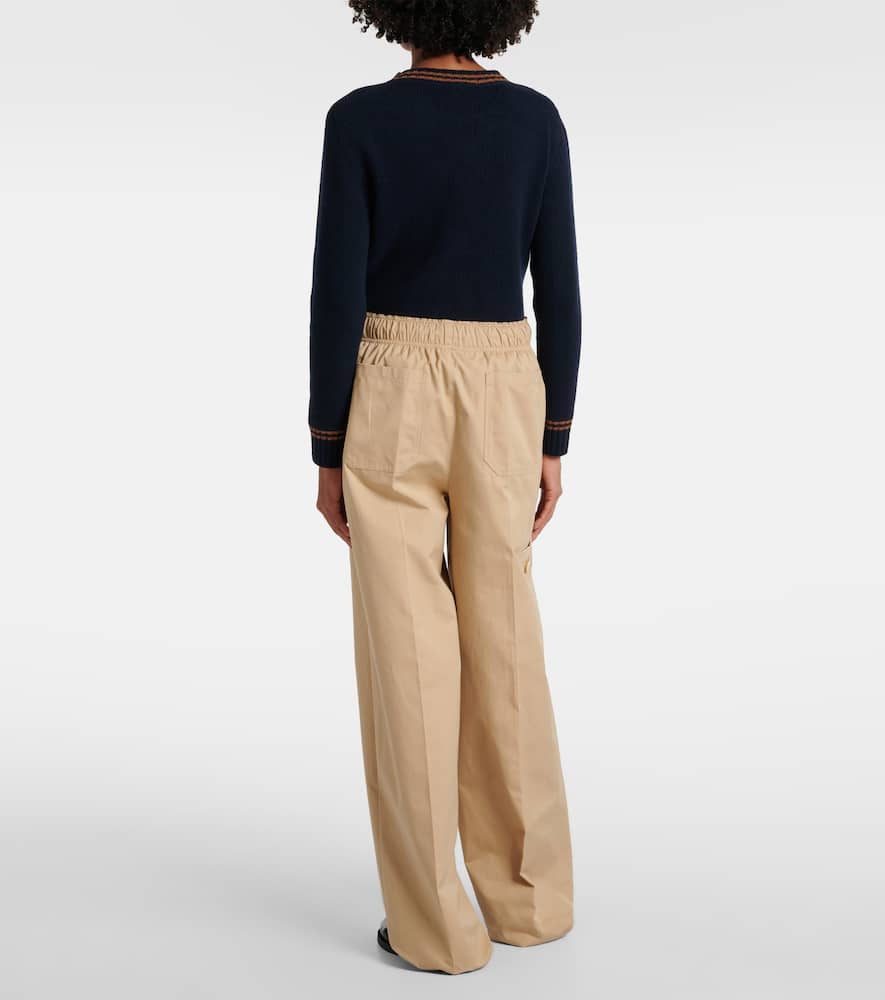 Prada Beige Poplin Trousers With Enamel Triangle Logo In Beige