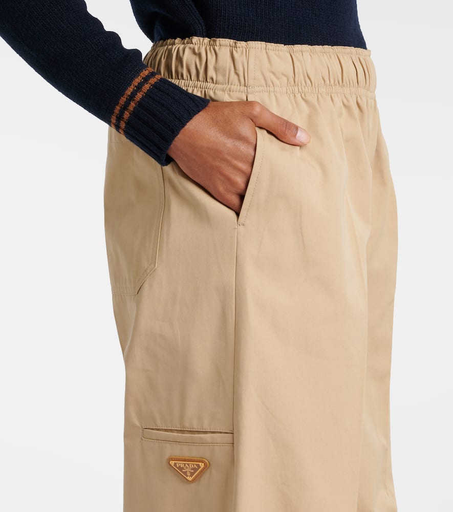 Prada Beige Poplin Trousers With Enamel Triangle Logo In Beige