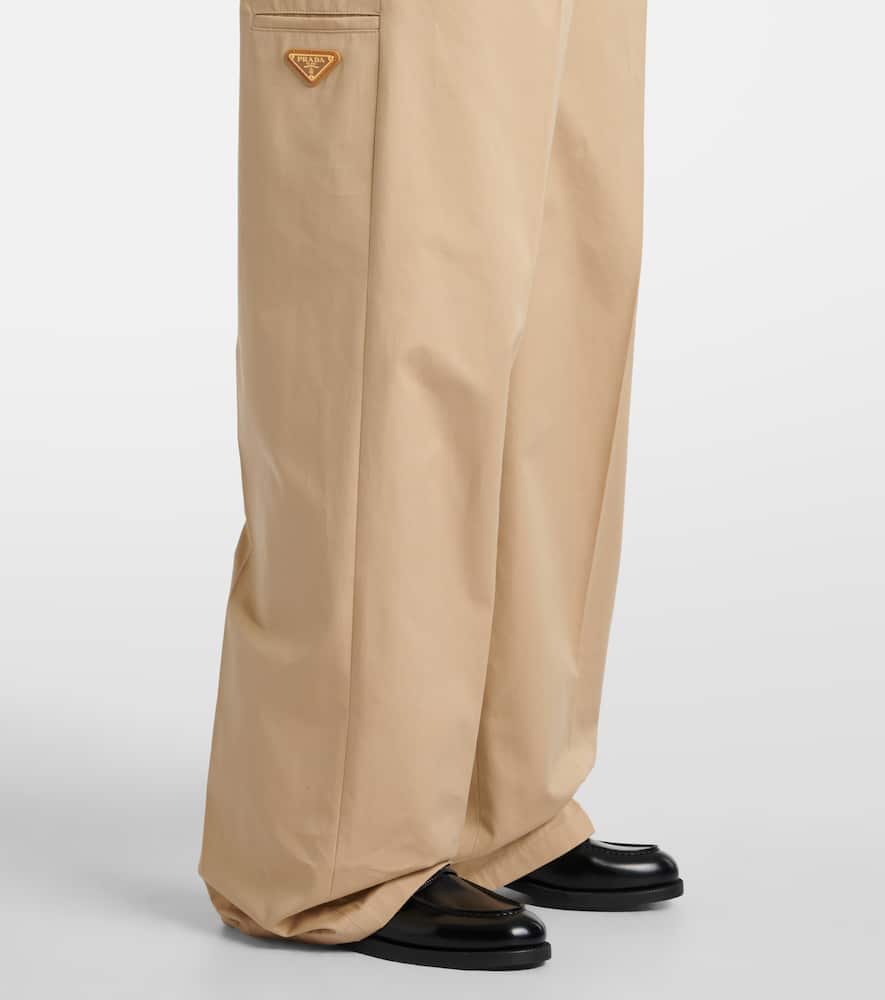 Prada Beige Poplin Trousers With Enamel Triangle Logo In Beige