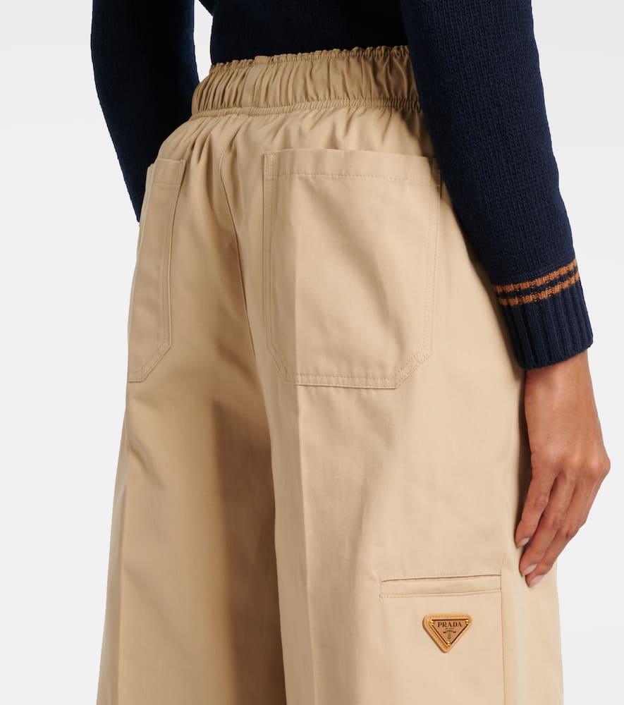 Prada Beige Poplin Trousers With Enamel Triangle Logo In Beige