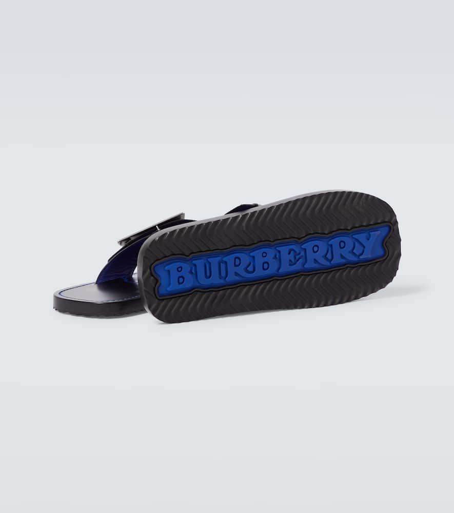 Burberry Stripe Shield Ekd Leather Sandals In Black