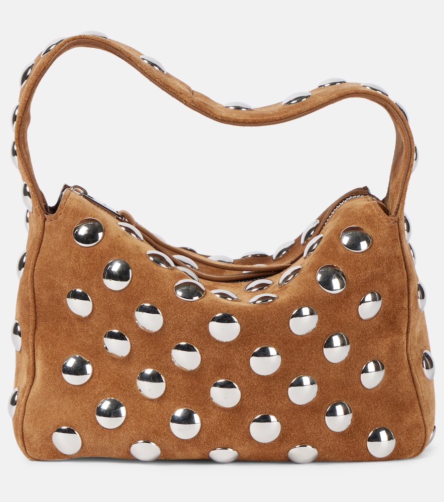 Khaite Elena Small Studded Suede Shoulder Bag In Mud