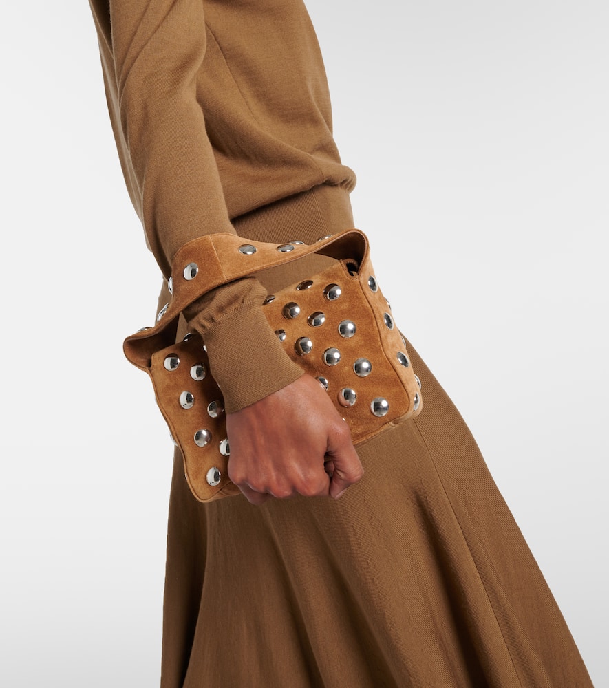 Khaite Elena Small Studded Suede Shoulder Bag In Mud