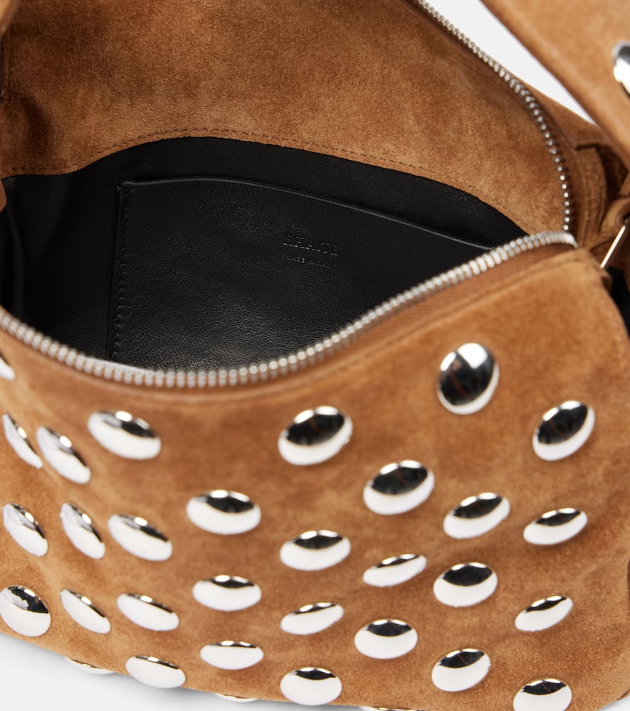 Khaite Elena Small Studded Suede Shoulder Bag In Mud