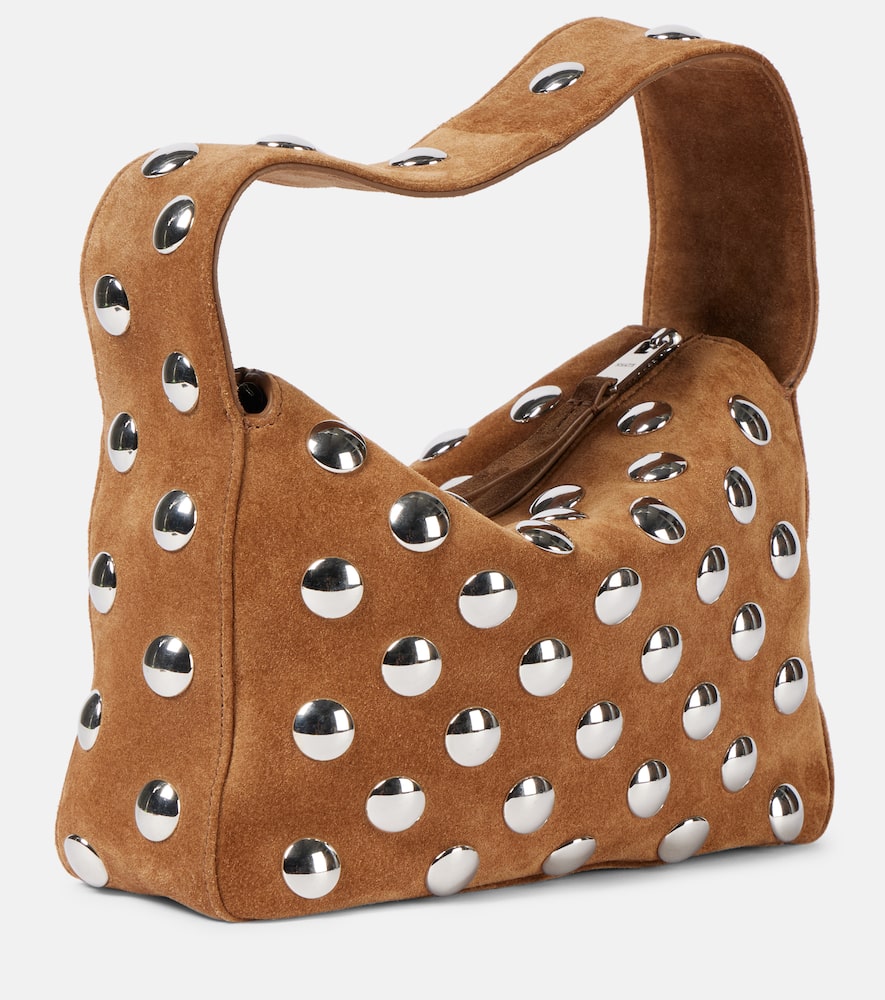Khaite Elena Small Studded Suede Shoulder Bag In Mud