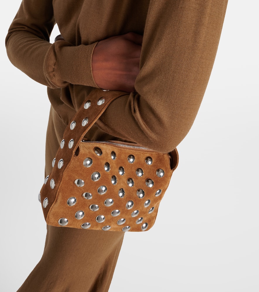 Khaite Elena Small Studded Suede Shoulder Bag In Mud