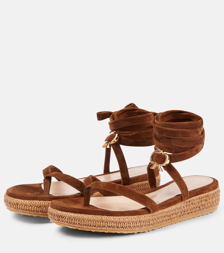 Gianvito Rossi Espa Suede Platform Thong Sandals In Beige