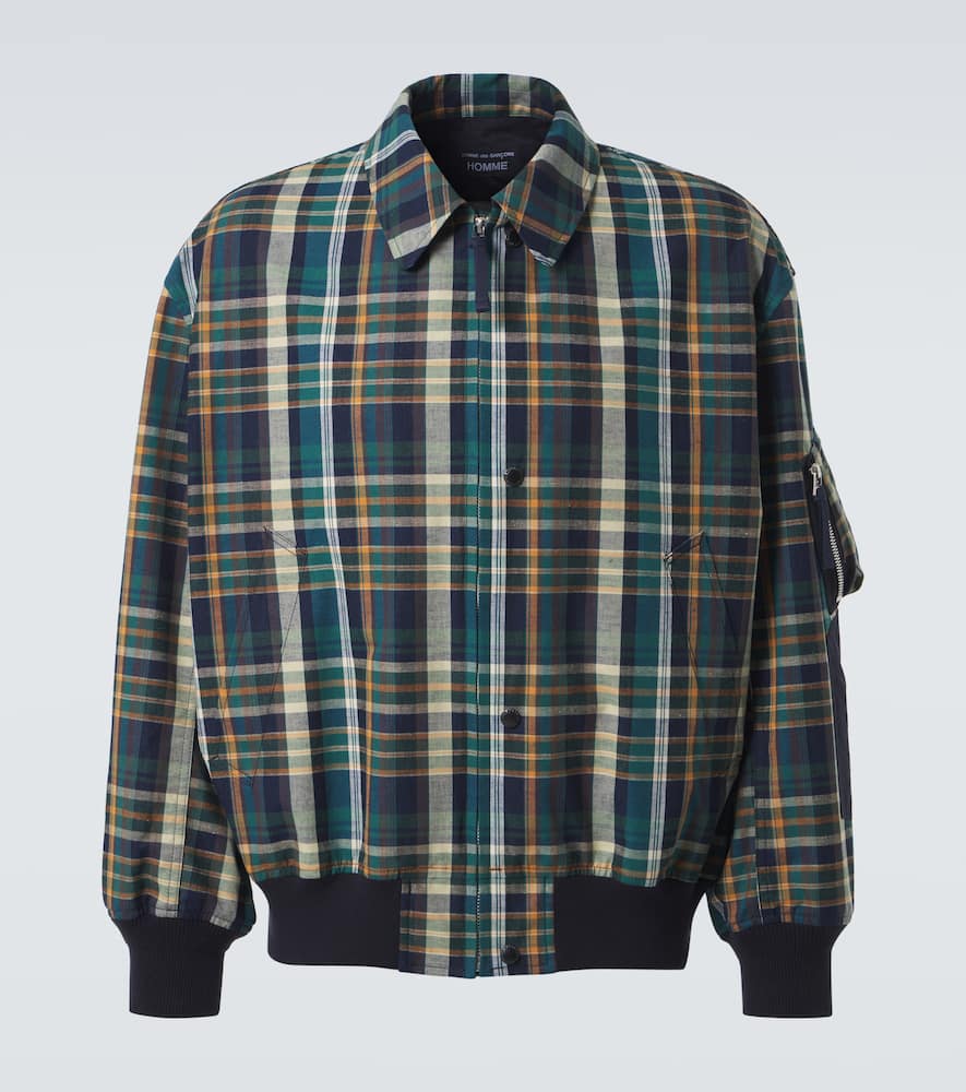 Comme Des Garçons Homme Deux Checked Cotton And Linen Blouson In Navy/grn/orange
