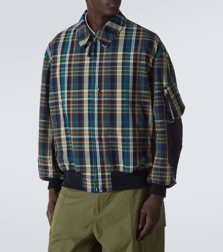 Comme Des Garçons Homme Deux Checked Cotton And Linen Blouson In Navy/grn/orange
