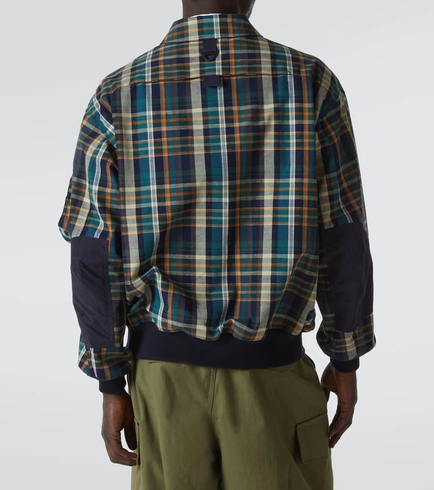 Comme Des Garçons Homme Deux Checked Cotton And Linen Blouson In Navy/grn/orange