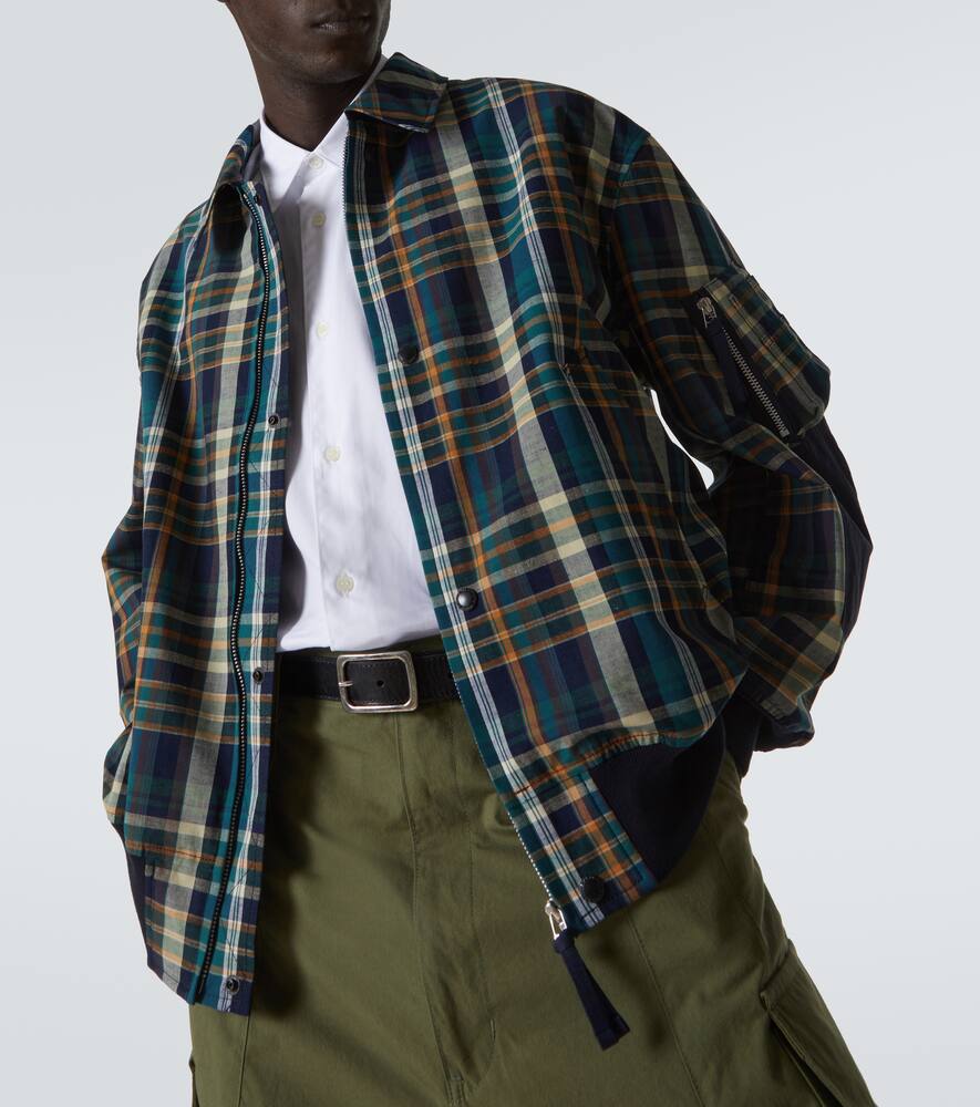 Comme Des Garçons Homme Deux Checked Cotton And Linen Blouson In Navy/grn/orange