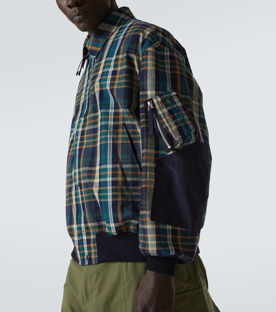Comme Des Garçons Homme Deux Checked Cotton And Linen Blouson In Navy/grn/orange