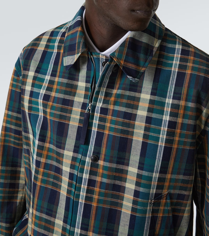 Comme Des Garçons Homme Deux Checked Cotton And Linen Blouson In Navy/grn/orange