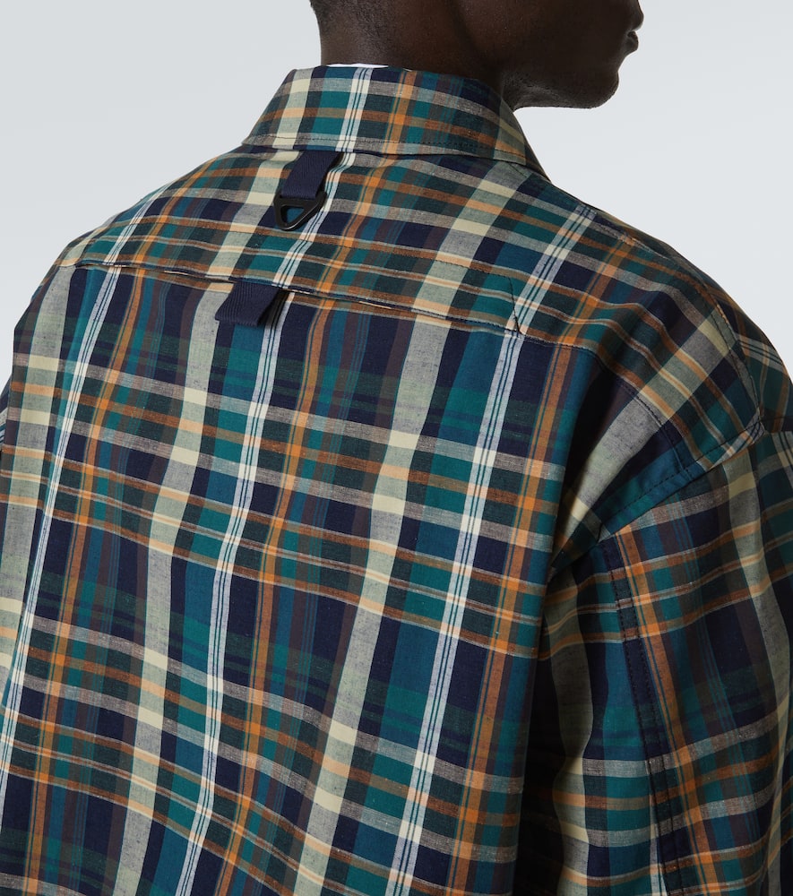 Comme Des Garçons Homme Deux Checked Cotton And Linen Blouson In Navy/grn/orange