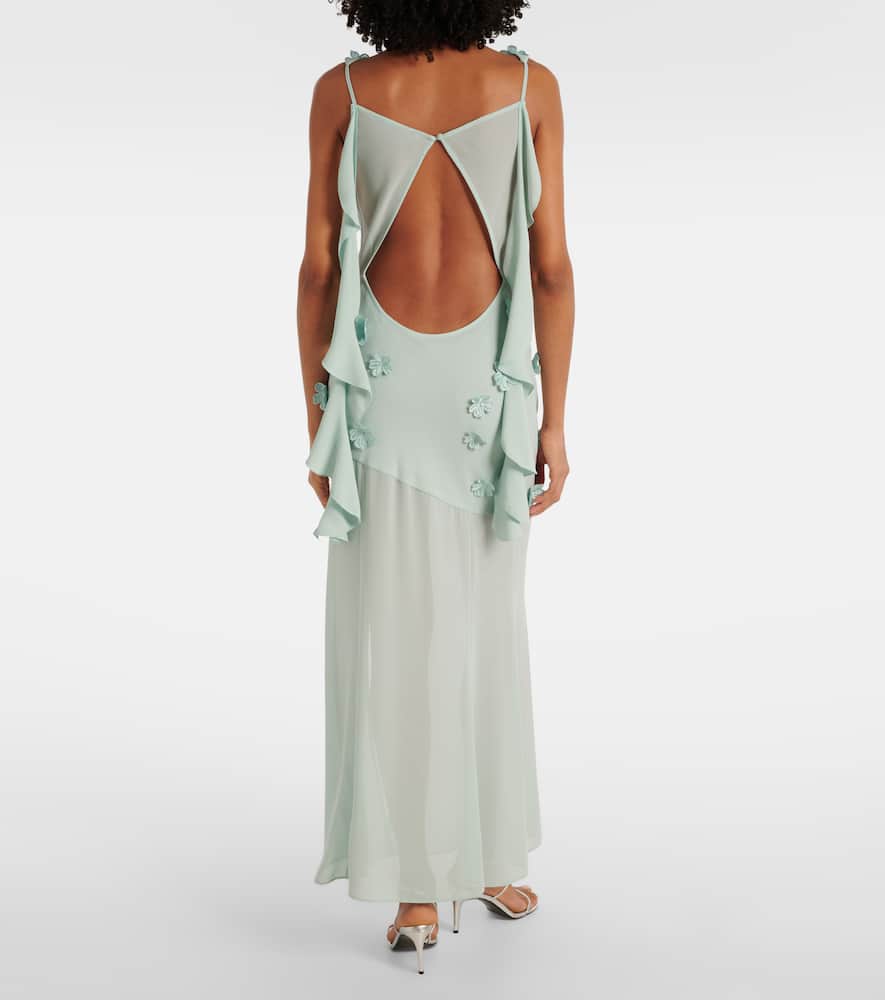 Rotate Birger Christensen Darly Embellished Flower Long Dress In Blue