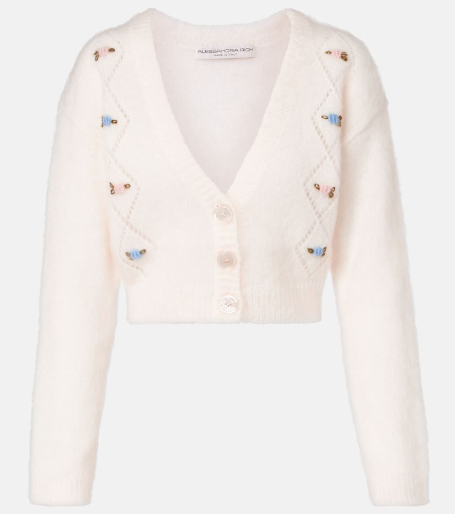 Embroidered mohair-blend cardigan