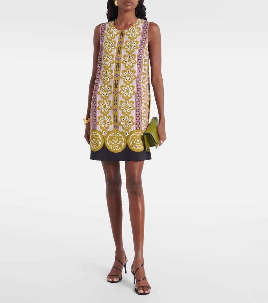 La Doublej Stretch Tunic Printed Satin Minidress In Multi