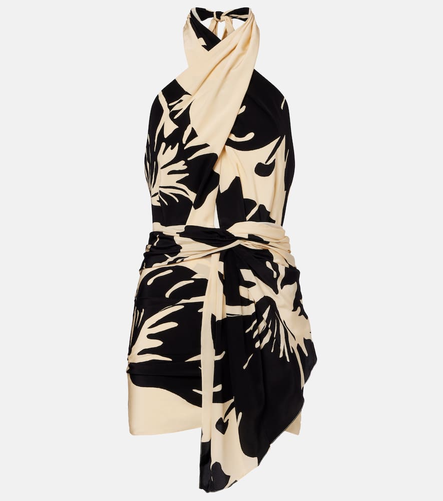 Johanna Ortiz Halterneck Floral Silk Minidress In Neutral