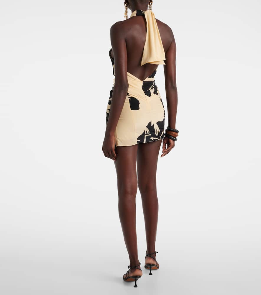 Johanna Ortiz Halterneck Floral Silk Minidress In Neutral
