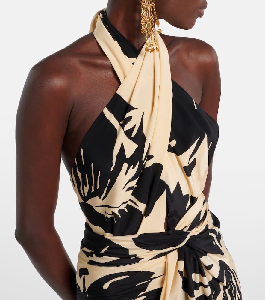Johanna Ortiz Halterneck Floral Silk Minidress In Neutral