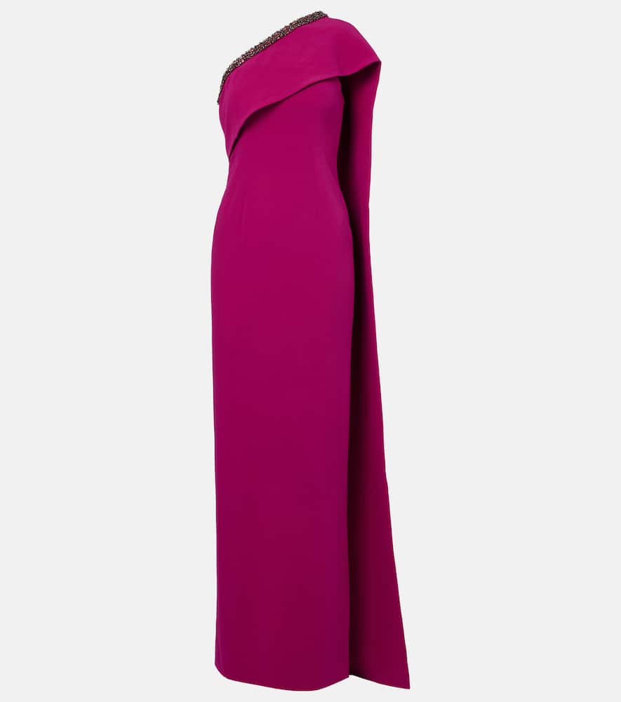Caped embellished satin crêpe gown