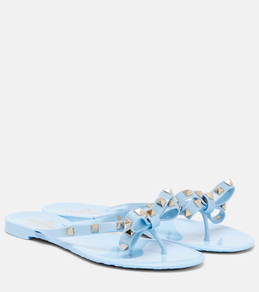 Valentino Studded Bow Thong Sandals With Lace Sole