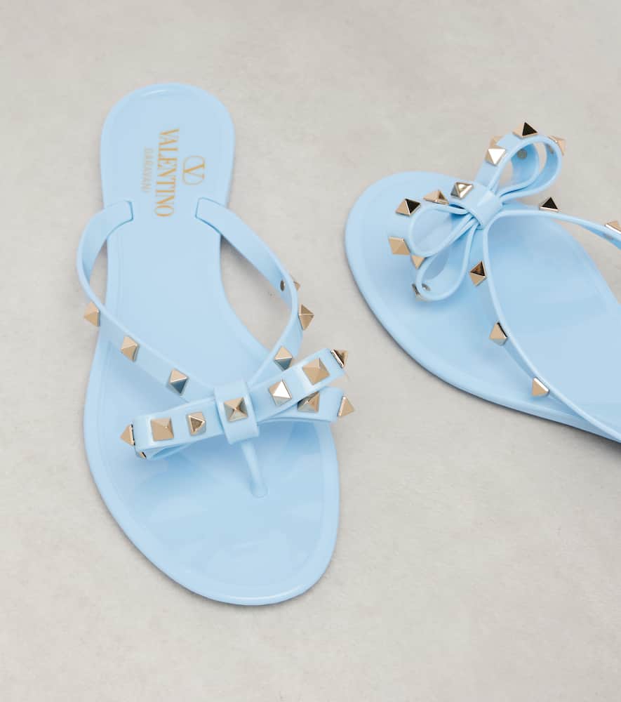 Valentino Studded Bow Thong Sandals With Lace Sole