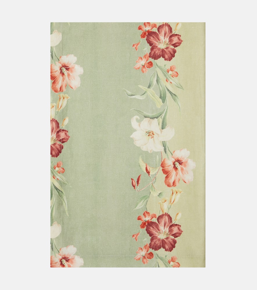 Cabana Sage Striped Linen Tablecloth In Green