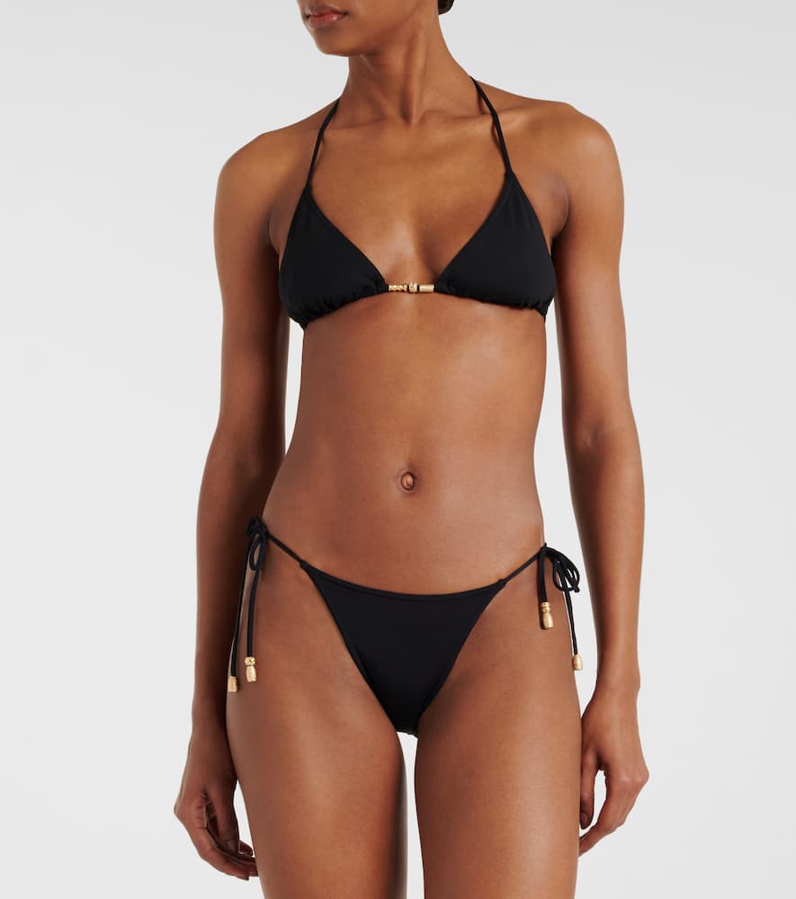 Eres Ephemere Black Bikini Top With Beaded Embellishmentsand Triangular Cup In Tech Fabric Stretch Woman In Black