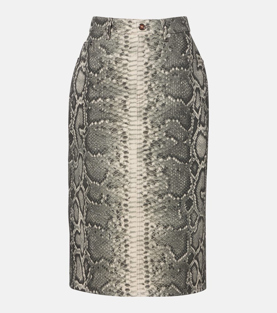 Gabriela Hearst Adalaide Snake-printed Denim Midi Skirt In Gray