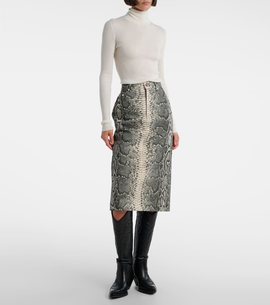 Gabriela Hearst Adalaide Snake-printed Denim Midi Skirt In Gray