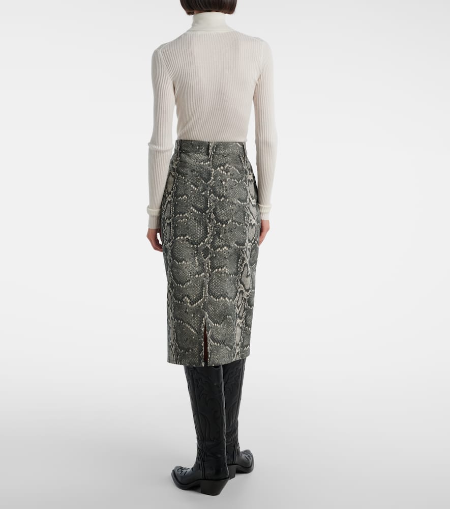 Gabriela Hearst Adalaide Snake-printed Denim Midi Skirt In Gray
