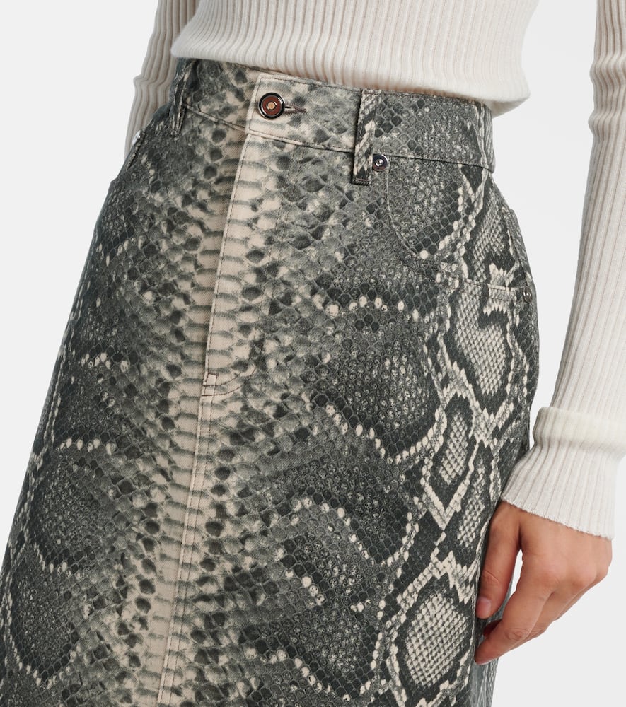 Gabriela Hearst Adalaide Snake-printed Denim Midi Skirt In Gray