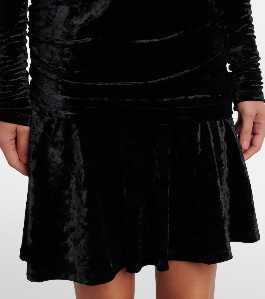 Ganni Ruched Asymmetric Velvet Minidress In Black