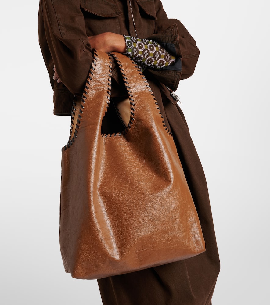 Dries Van Noten March Large Leather Tote Bag In Brown