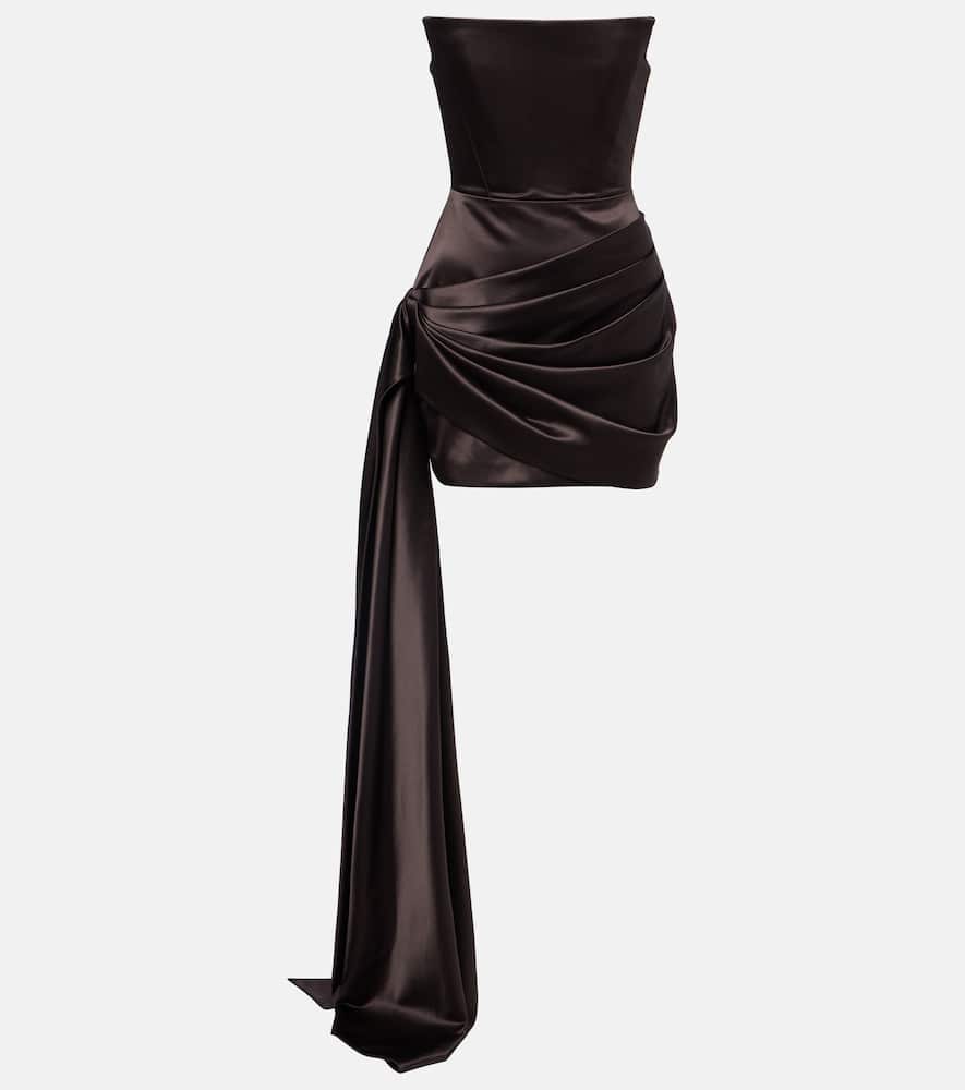 Alex Perry Draped Satin Bustier Dress In Brown