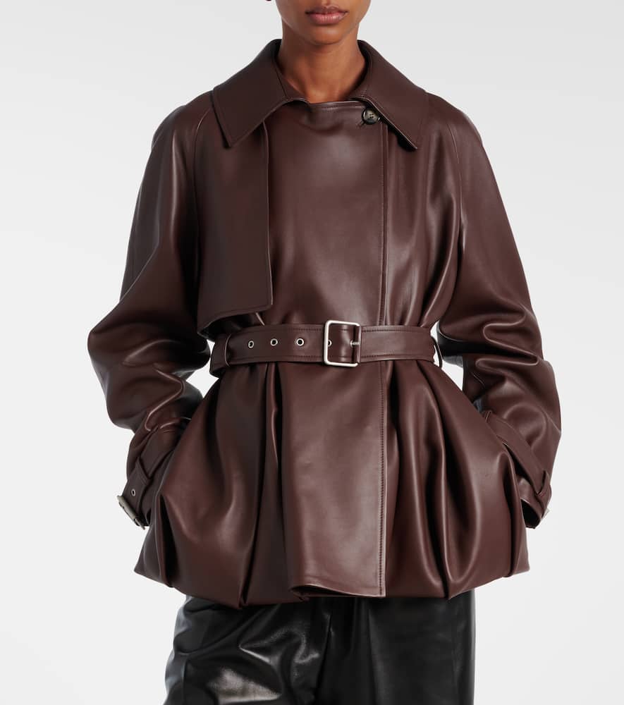 Loewe Balloon Leather Jacket In Brown