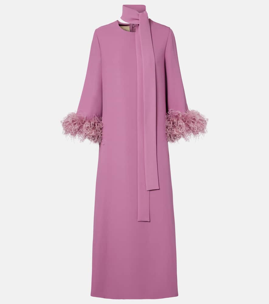 Valentino Cady Couture Feather-trimmed Maxi Dress In Purple