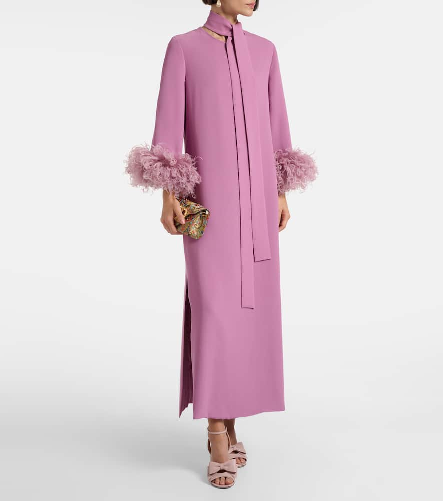Valentino Cady Couture Feather-trimmed Maxi Dress In Purple