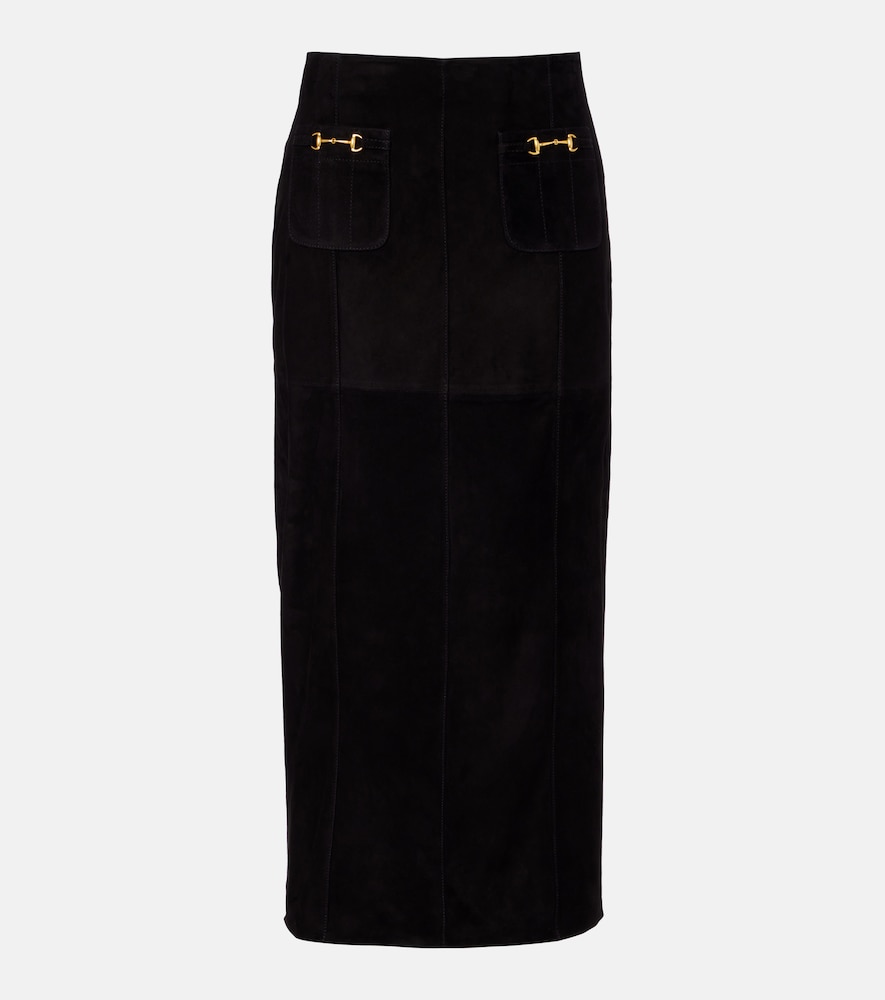 Rixo Edwina High Rise Suede Midi Skirt