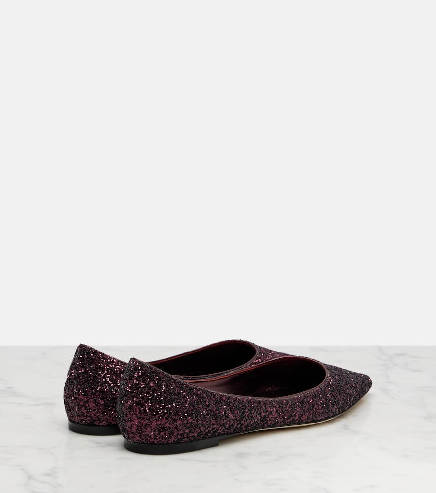 Jimmy Choo Love Glitter Ballet Flats In Burgundy