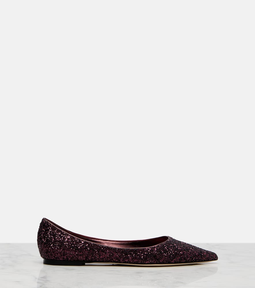 Jimmy Choo Love Glitter Ballet Flats In Burgundy