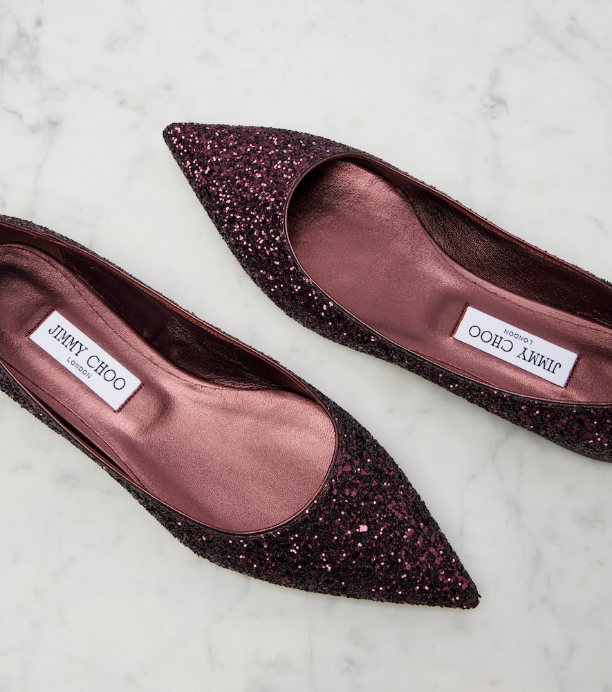 Jimmy Choo Love Glitter Ballet Flats In Burgundy